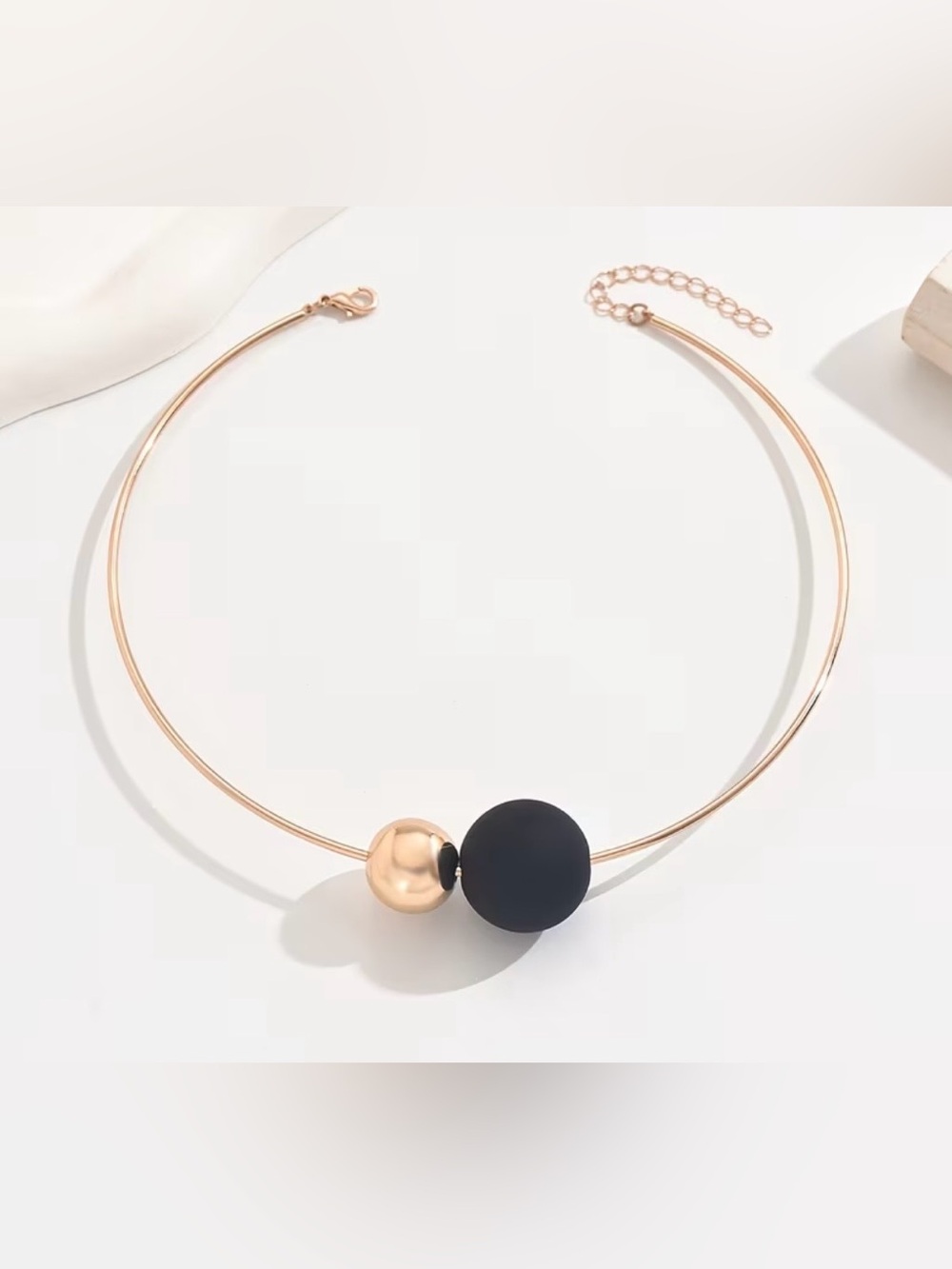 NEW Minimalistic Gold Choker Necklace with Black & Gold Accent Bead - Picture 3 of 3
